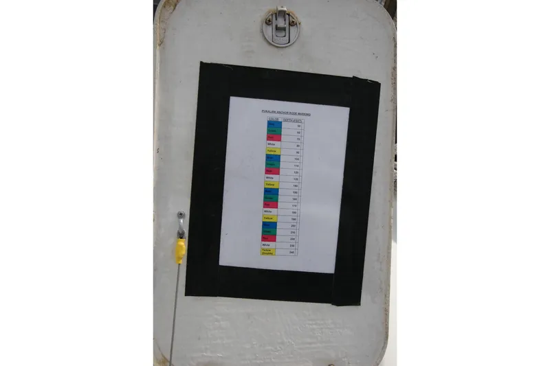 Slide: The Image of 2014 Back Cove 34 boat with anchor rope marking chart displayed. - 41