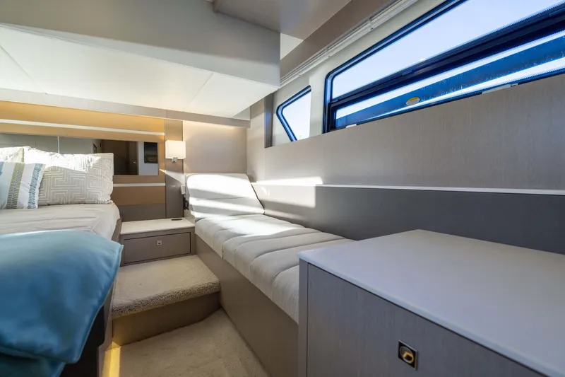 Slide: The Image of Luxurious interior of 2026 Cruisers Yachts 46 Cantius with modern design and comfortable seating. - 40