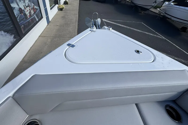 Slide: The Image of 2026 Cruisers Yachts 38 VTR bow view, showcasing sleek design and modern features. - 27