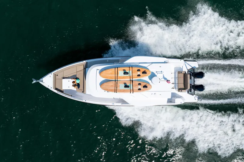 Slide: The Image of 2026 Cruisers Yachts 38 VTR boat interior with sleek seating and modern design. - 8