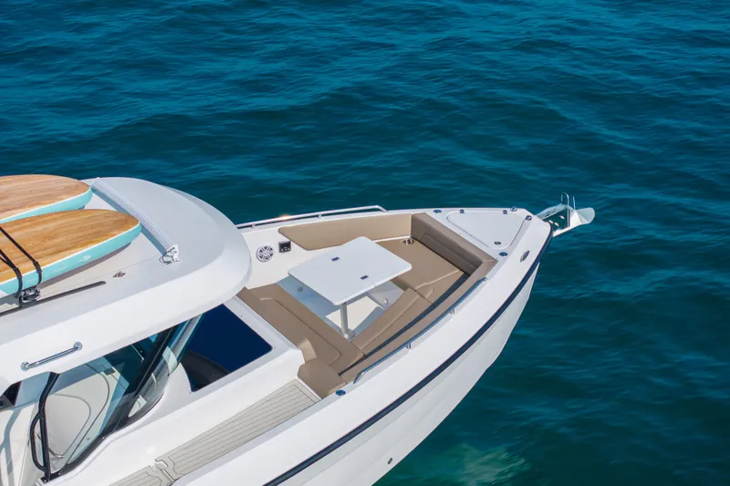 Slide: The Image of 2026 Cruisers Yachts 38 VTR boat deck with seating and storage. - 9