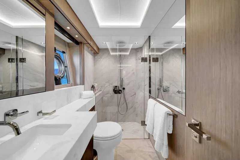 Slide: The Image of Luxurious bathroom interior of 2021 Sunseeker 86 Yacht with modern fixtures and elegant design. - 38