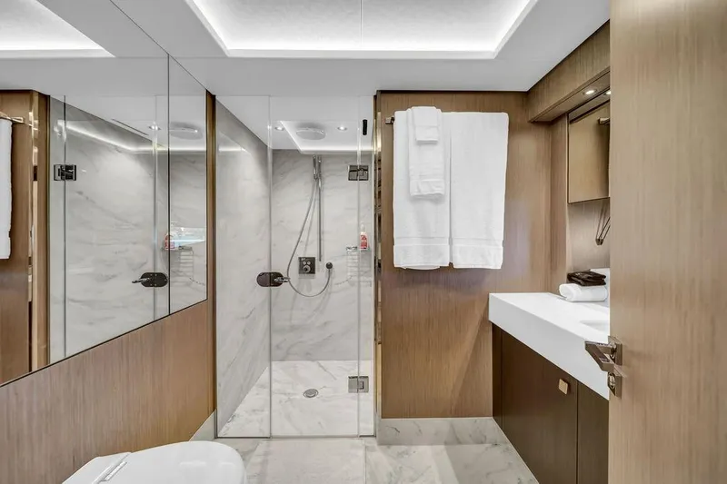 Slide: The Image of Luxurious bathroom on 2021 Sunseeker 86 Yacht with modern shower and elegant design. - 39