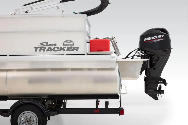Slide: The Image of Manufacturer Provided Image: 2026 Sun Tracker Party Barge 16 DLX with Mercury outboard motor, side view. - 32