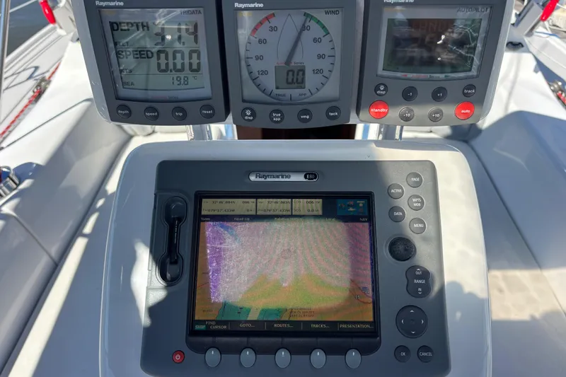 Slide: The Image of Catalina 320 yacht navigation instruments, Raymarine displays, 2006 model. - 15
