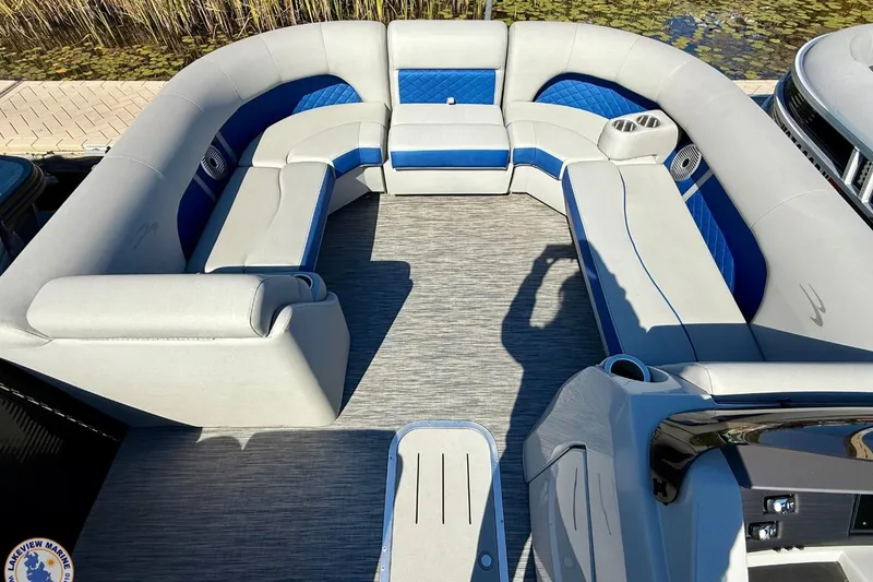 Slide: The Image of 2021 Bennington 22 LSB pontoon boat with spacious seating and modern design. - 3