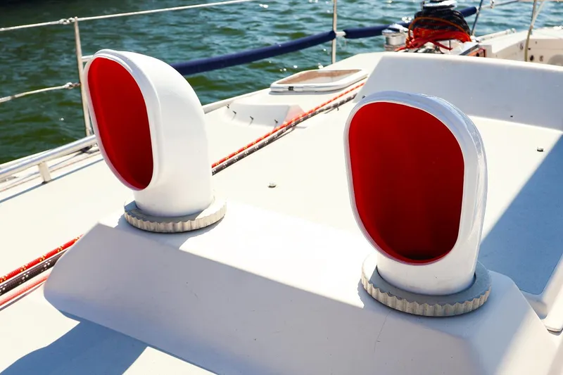 Slide: The Image of Deck of 2002 J Boats J/46 sailboat with red and white ventilators. - 9