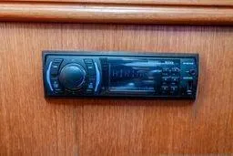 Slide: The Image of Boat stereo system on wooden panel, Hunter 356, 2003 model. - 17