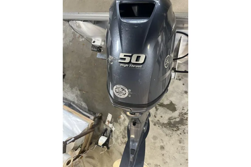 Slide: The Image of 2016 Godfrey 2086 boat motor, Yamaha 50 High Thrust, top view. - 7