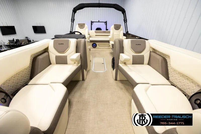 Slide: The Image of Interior of 2026 Alera M23L boat with luxurious seating and modern design. - 13