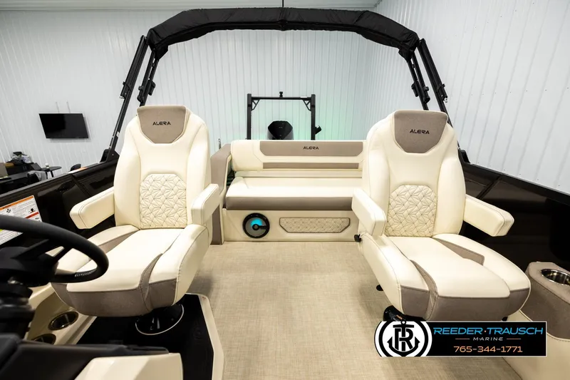 Slide: The Image of Luxurious interior of 2026 Alera M23L boat with plush seating and modern design. - 14