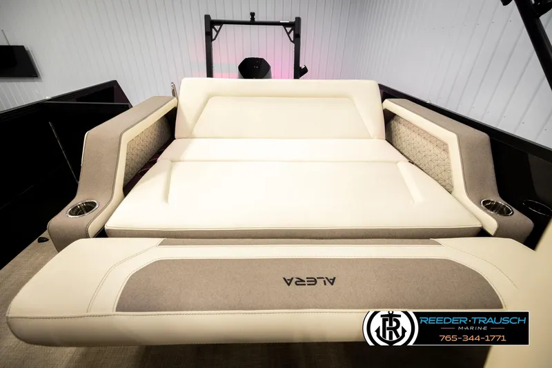 Slide: The Image of Luxurious interior of 2026 Alera M23L boat with plush seating and modern design. - 21