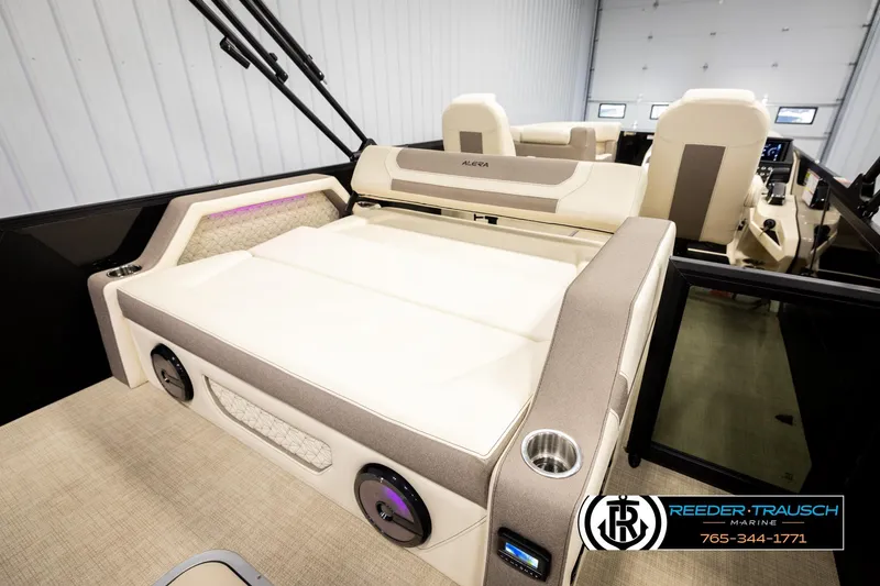 Slide: The Image of Luxurious interior of 2026 Alera M23L boat with plush seating and modern design. - 24