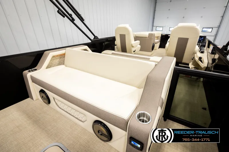 Slide: The Image of Luxurious interior of 2026 Alera M23L boat with plush seating and modern design. - 26