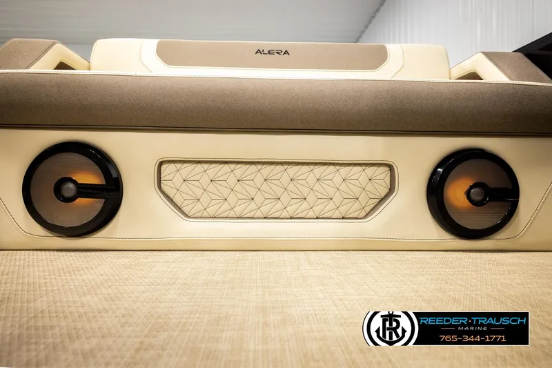 Slide: The Image of Alera M23L 2026 boat interior with speakers and geometric design. - 47