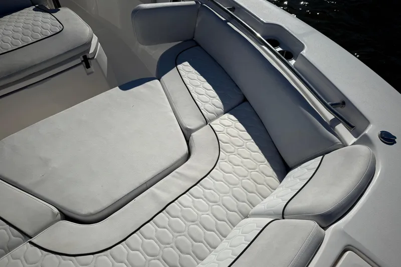 Slide: The Image of Luxurious seating on 2022 Sea Fox 288 Commander boat, featuring elegant upholstery design. - 26