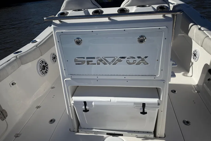 Slide: The Image of 2022 Sea Fox 288 Commander boat interior with branded console and seating. - 31