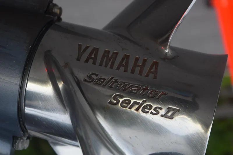 Slide: The Image of Close-up of Yamaha Saltwater Series II propeller on 2021 Regal 26 XO boat. - 18
