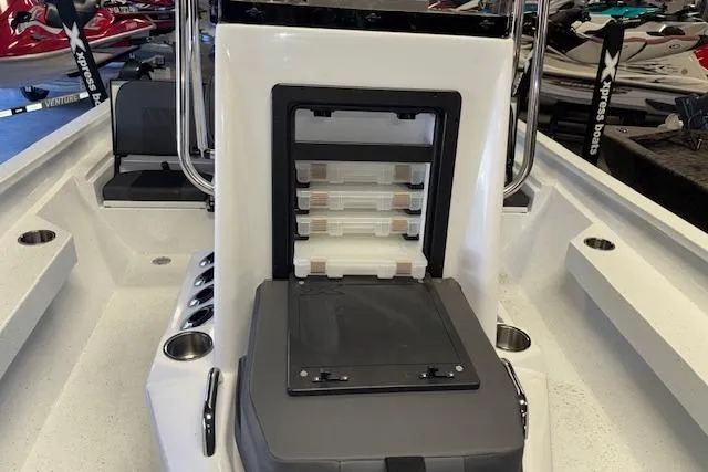 Slide: The Image of 2026 Xpress H22B Bay boat interior with storage compartment and seating. - 20