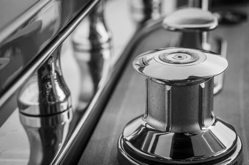 Slide: The Image of Close-up of Cranchi Sessantasette 67 yacht's polished metal winch, 2026 model. - 37