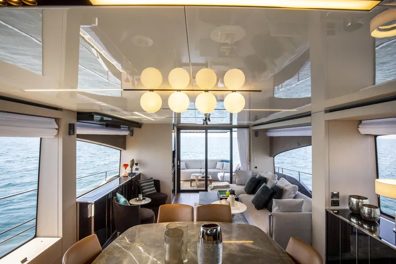 Slide: The Image of Luxurious interior of 2026 Cranchi Sessantasette 67 yacht with elegant seating and modern decor. - 41