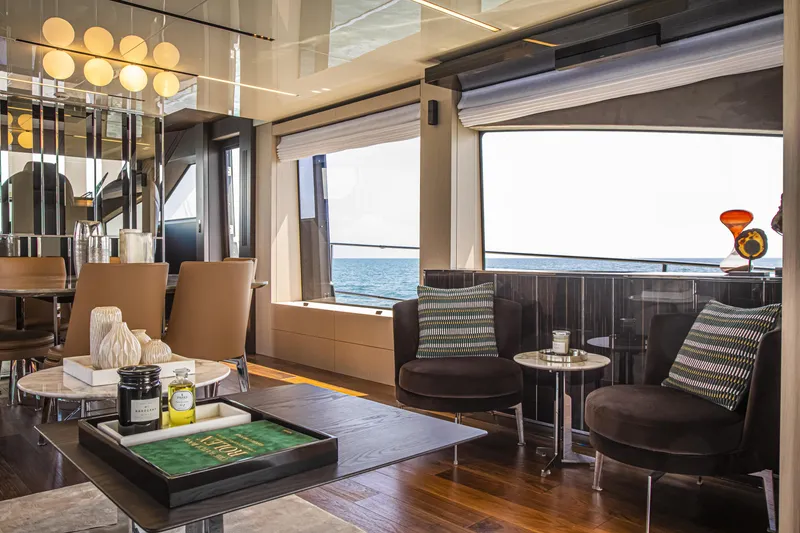 Slide: The Image of Luxurious interior of 2026 Cranchi Sessantasette 67 yacht with elegant seating and ocean view. - 47