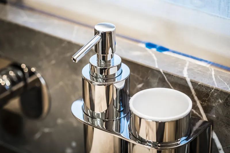 Slide: The Image of Luxury chrome soap dispenser on Cranchi Sessantasette 67 yacht, 2026 model. - 75