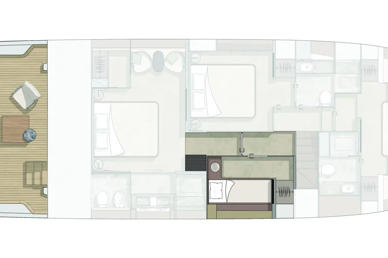 Slide: The Image of Floor plan of 2026 Cranchi Sessantasette 67 yacht, featuring bedrooms and bathrooms. - 79