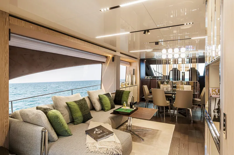 Slide: The Image of Luxurious interior of 2026 Cranchi Sessantasette 67 yacht with elegant seating and ocean view. - 85