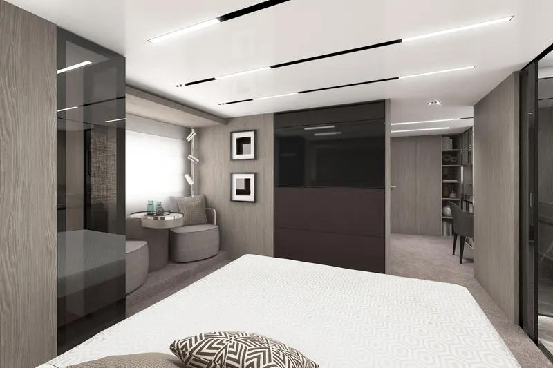 Slide: The Image of Luxurious interior of 2026 Cranchi Sessantasette 67 yacht with modern design and elegant furnishings. - 91