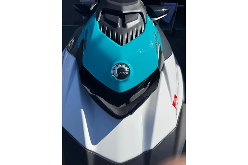 Slide: The Image of 2021 Seadoo GTI90 jet ski, close-up of front design and logo. - 13