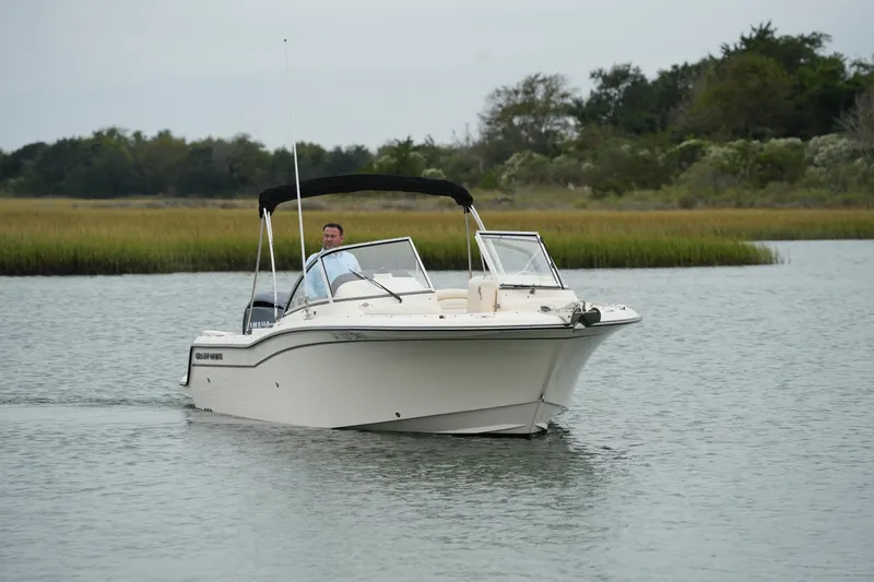 Slide: The Image of 2022 Grady-White Freedom 235 boat cruising on a calm river. - 3