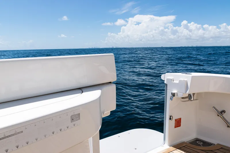 Slide: The Image of 2021 Viking 44 Open yacht deck with ocean view and clear sky. - 14