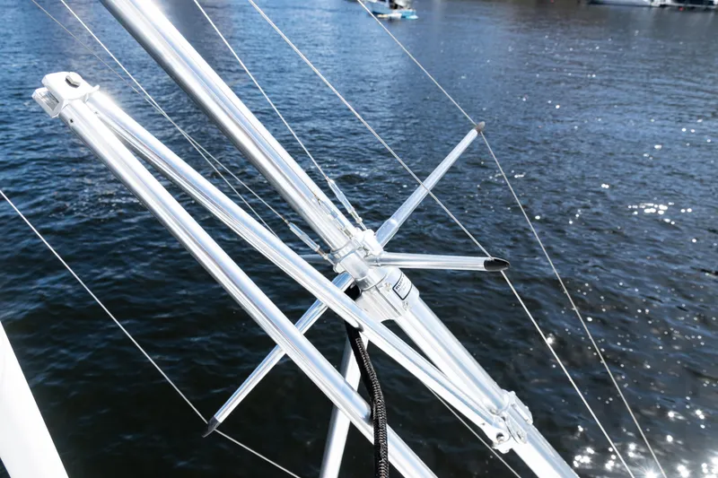 Slide: The Image of Close-up of 2021 Viking 44 Open yacht rigging over water. - 37