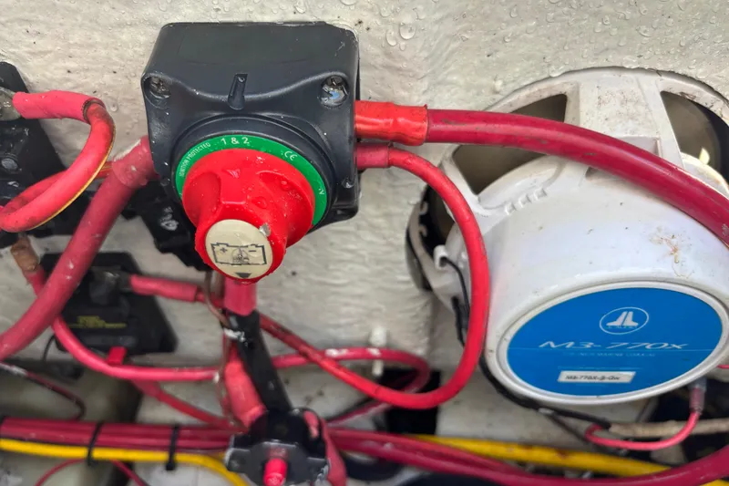 Slide: The Image of 2018 Sea Hunt Ultra 211 boat wiring and speaker system close-up. - 98