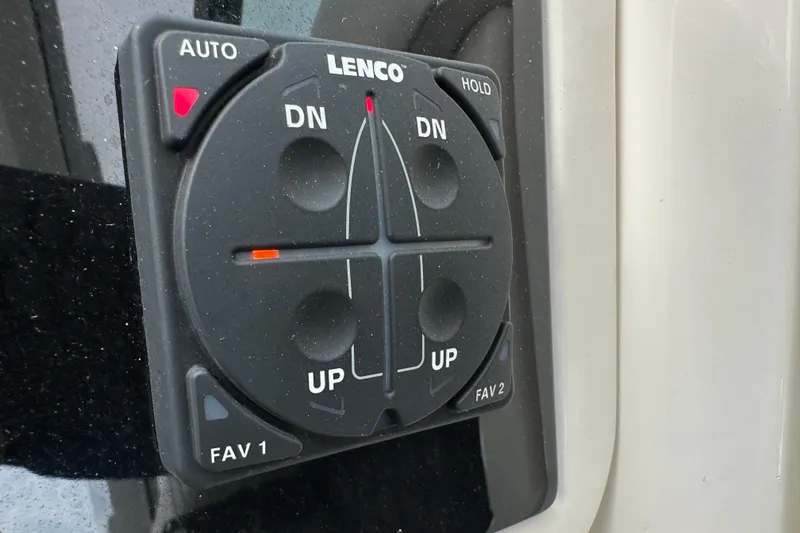 Slide: The Image of Lenco control panel on 2019 Sea Ray SLX 350 Outboard boat. - 35