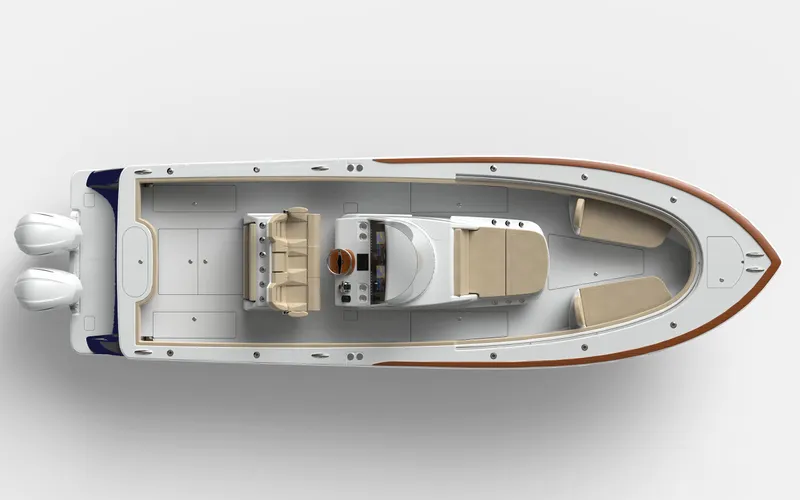 Slide: The Image of 2025 Valhalla Boatworks V-33, top view, sleek design, dual engines, spacious deck layout. - 3