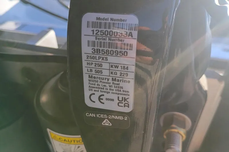Slide: The Image of Label on Mercury Marine engine, model 250LPXS, 250 HP, for Phoenix 921 Elite X II, 2026. - 11
