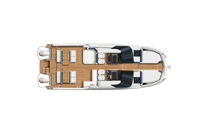 Slide: The Image of Top view of 2025 Harris-Kayot 41 boat layout with seating and deck features. - 17