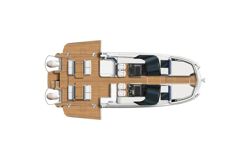 Slide: The Image of Top view of 2025 Harris-Kayot 41 boat layout with seating and deck design. - 18