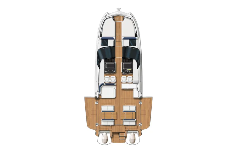 Slide: The Image of Top view of 2025 Harris-Kayot 41 boat layout, featuring spacious deck and seating areas. - 20