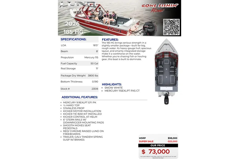 Slide: The Image of Lund 185 Heavy Gauge 2026 boat brochure with specifications and pricing details. - 41