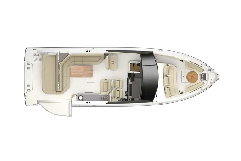 Slide: The Image of Manufacturer Provided Image: Top view of 2024 Sea Ray SLX 400 boat layout with seating and helm. - 56