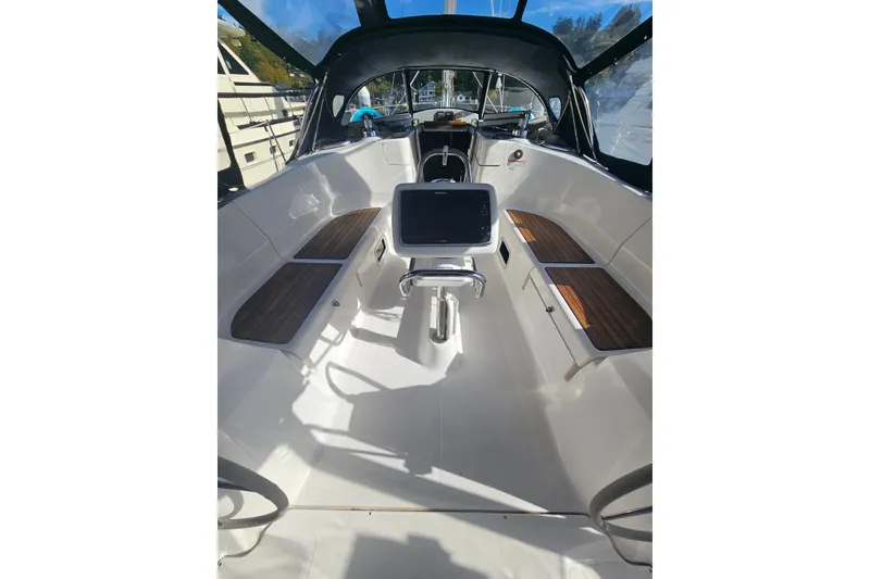 Slide: The Image of Computer setup in 2013 Marlow-Hunter 50 aft cabin yacht interior. - 49