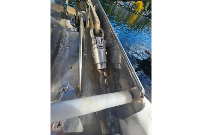 Slide: The Image of Stacked red toolboxes in a 2013 Marlow-Hunter 50 aft cabin interior. - 74