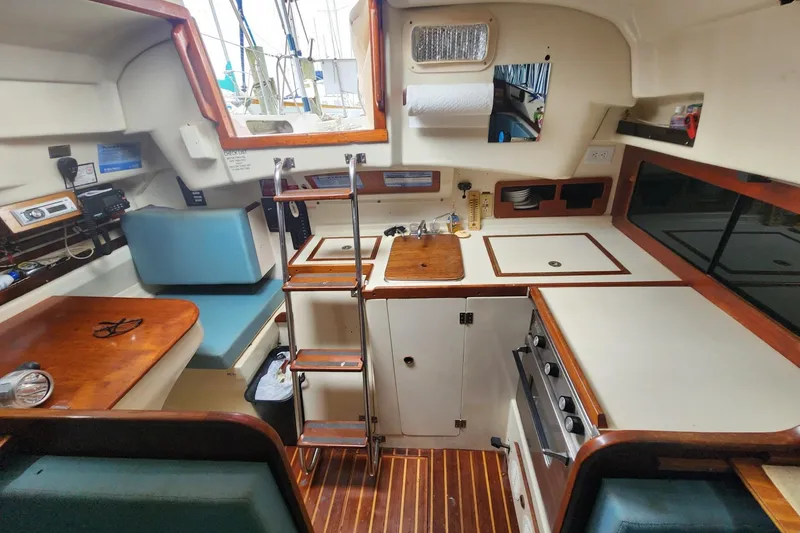 Slide: The Image of Control panel of a 1982 Pearson 323 sailboat with gauges and switches. - 30