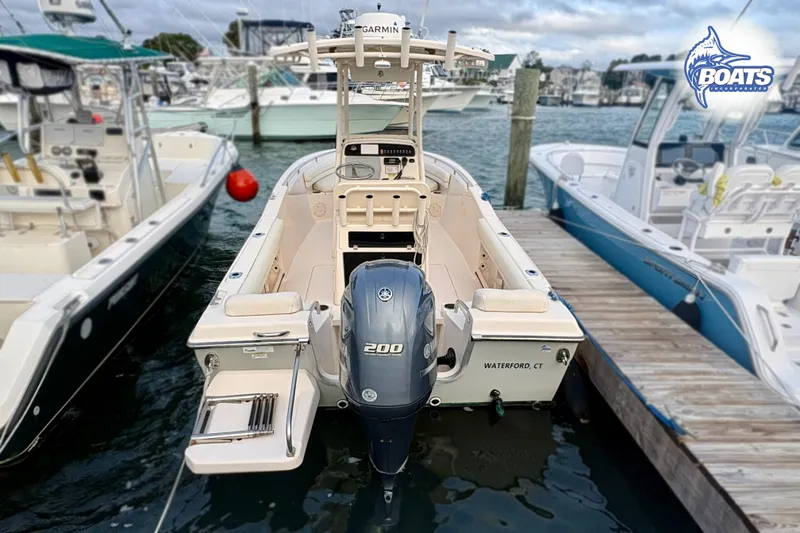 Slide: The Image of 2015 Grady-White Fisherman 209 boat docked, featuring Yamaha 200 engine, Waterford, CT. - 10