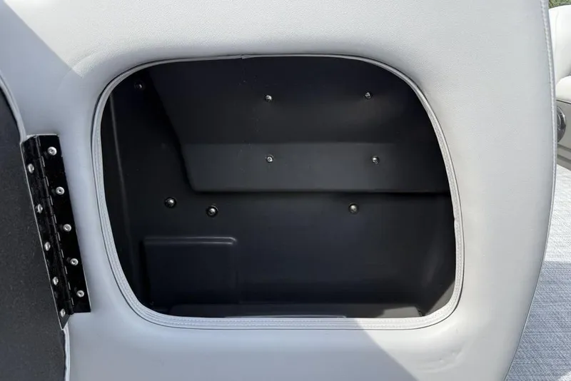 Slide: The Image of Storage compartment in 2026 Sun Tracker Party Barge 18 DLX pontoon boat. - 14
