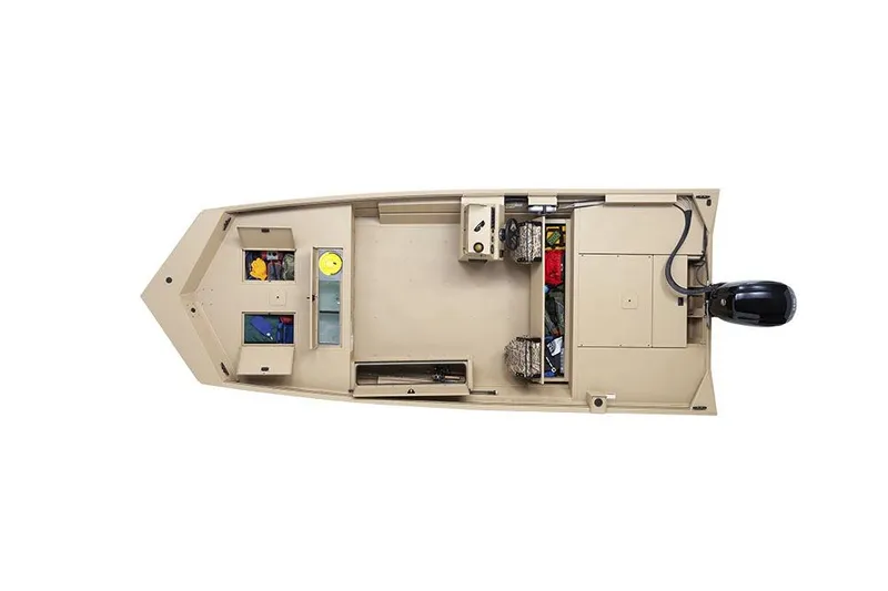 Slide: The Image of 2026 Lowe Roughneck 2070SC boat with camouflage design and powerful outboard motor. - 6