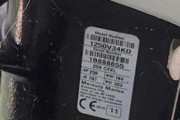 Slide: The Image of Label on a 2012 Boston Whaler 280 Outrage, displaying model and serial numbers. - 52